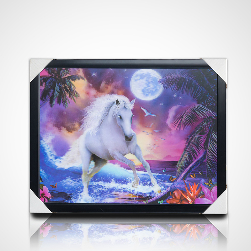 3Dレンチカルペイント ストックデザイン PET 40*30cm 5D 3Dレンチカル馬の写真 黒いフレーム