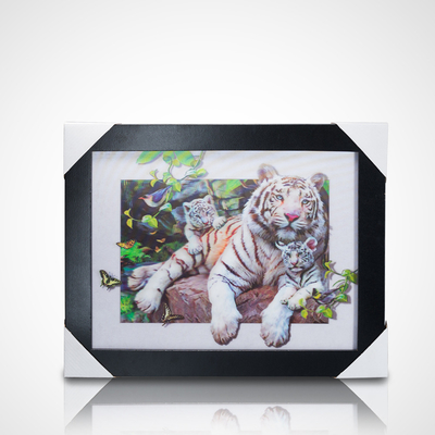 3Dレンチカル絵ポスター PET 30*40cm 5Dレンチカルポスター タイガース 3D絵画 黒いフレームで家庭装飾用
